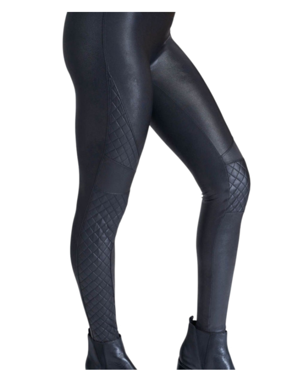 Spanx Black Faux Leather Quilted Moto Leggings Size Medium - Picture 2 of 13